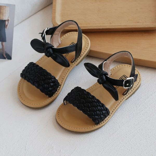 

Toddler Girls Braided Bow Decor Sandals, Black