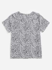 SHEIN LUNE Allover Print Peter Pan Collar Blouse - Black and White - View 2