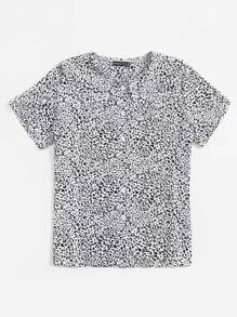 SHEIN LUNE Allover Print Peter Pan Collar Blouse - Black and White - View 3