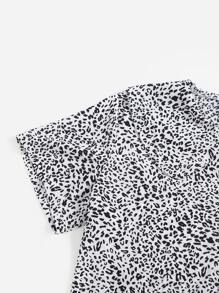 SHEIN LUNE Allover Print Peter Pan Collar Blouse - Black and White - View 4