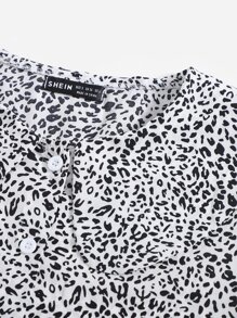 SHEIN LUNE Allover Print Peter Pan Collar Blouse - Black and White - View 5