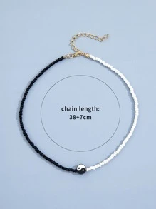 Vòng cổ đính cườm chi tiết âm dương cho nam giới - Đen và trắng - Xem 5