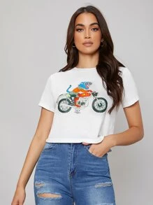 SHEIN Cartoon Graphic Tee - White - View 1