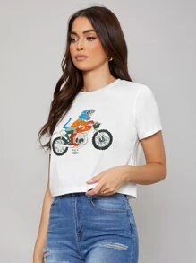 SHEIN Cartoon Graphic Tee - White - View 3