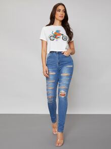 SHEIN Cartoon Graphic Tee - White - View 4