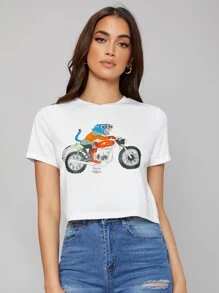 SHEIN Cartoon Graphic Tee - White - View 5
