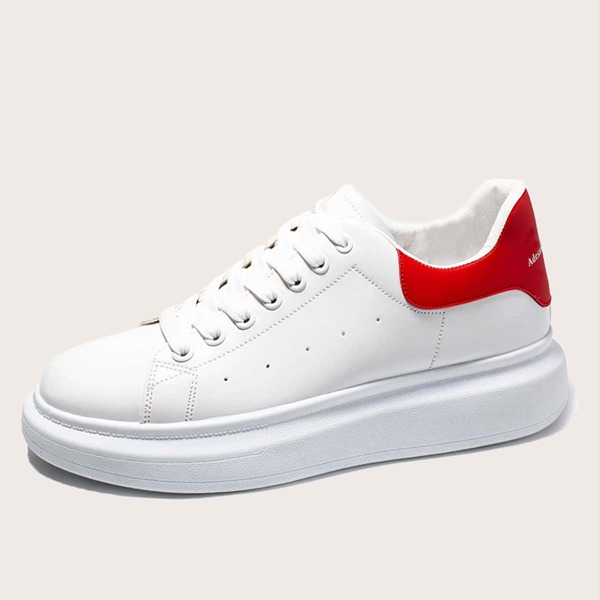 

Men Lace-up Front Perforated Detail Skate Shoes, White