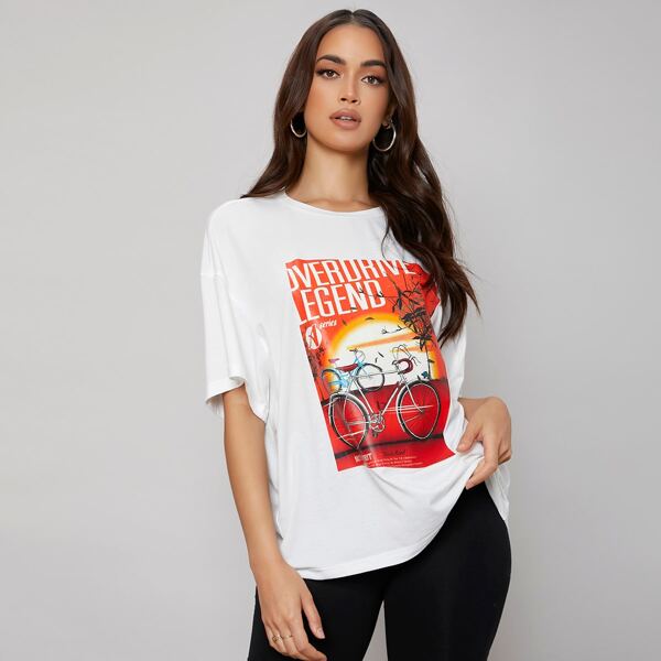 

Drop Shoulder Letter Graphic Tee, White