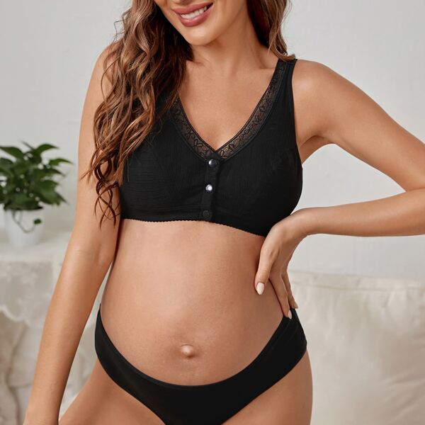 

Maternity Button Front Nursing Bra, Black