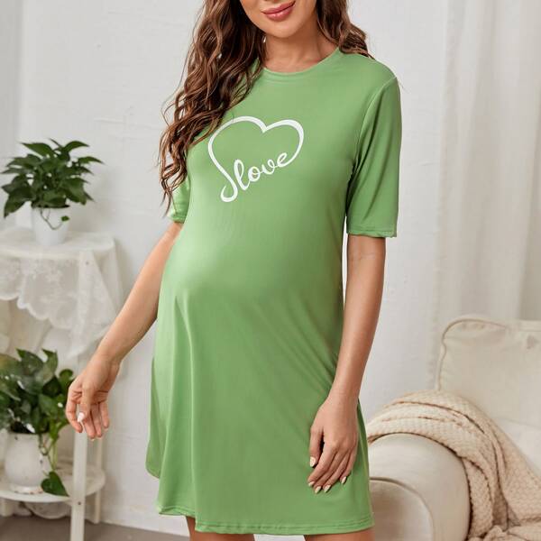 

Maternity Heart & Letter Graphic Lounge Dress, Mint green