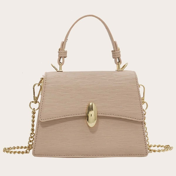 

Metal Decor Chain Satchel Bag, Khaki