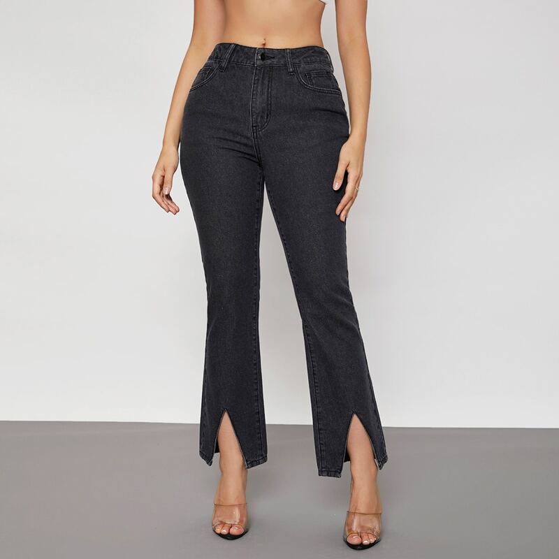 

Split Hem Flare Leg Jeans, Black