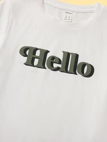 SHEIN 女孩字母圖案t恤和紙袋腰帶紐扣半身裙套裝 - 軍綠色 - 查看 4
