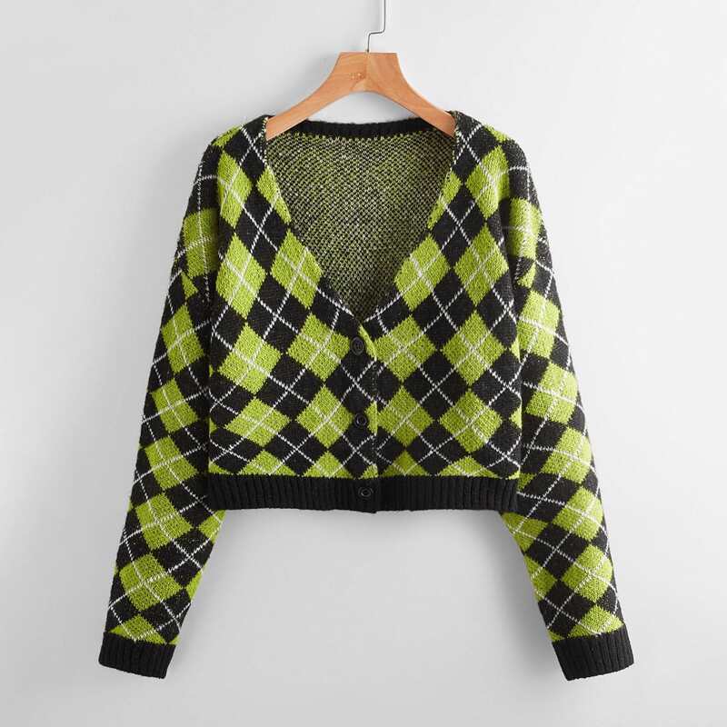 

Argyle Button Through Placket Cardigan, Multicolor