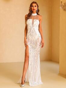 Missord 高衩亮片洋裝 - 白色 - 查看 1