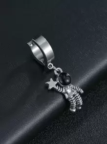 時尚流行1入組式男士宇航員吊式耳環不銹鋼珠寶禮物和時尚外觀 - 銀色 - 查看 1