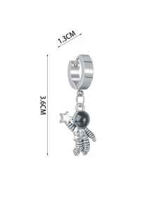 時尚流行1入組式男士宇航員吊式耳環不銹鋼珠寶禮物和時尚外觀 - 銀色 - 查看 3