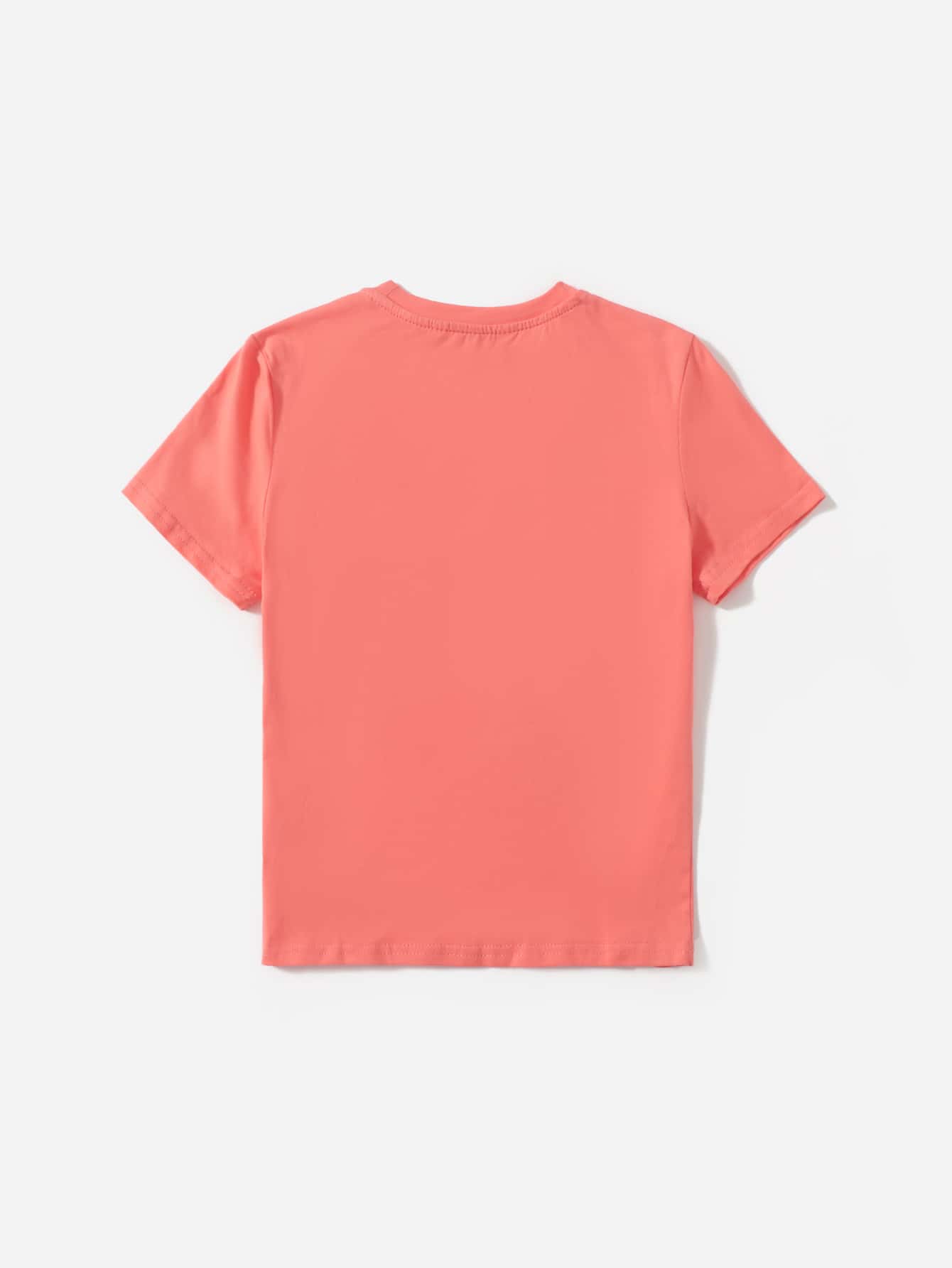 SHEIN Tween Girl Short Sleeve Knit Heart Pattern T-Shirt With Round Neck - Coral Pink - View 2