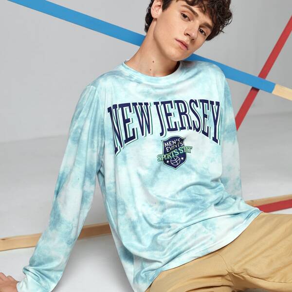 

Men Letter Graphic Tie Dye Sweatshirt, Blue