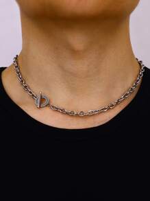 Men Simple Chain Necklace - Silver - View 1