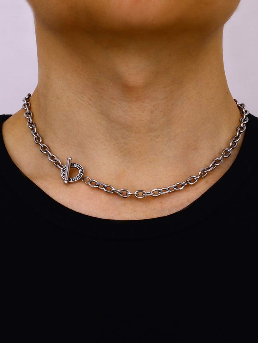 Men Simple Chain Necklace - Silver - View 1