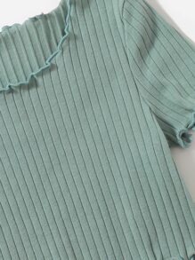 SHEIN Tween Girls 2 Packs Lettuce Trim Tee - Multicolor - View 4