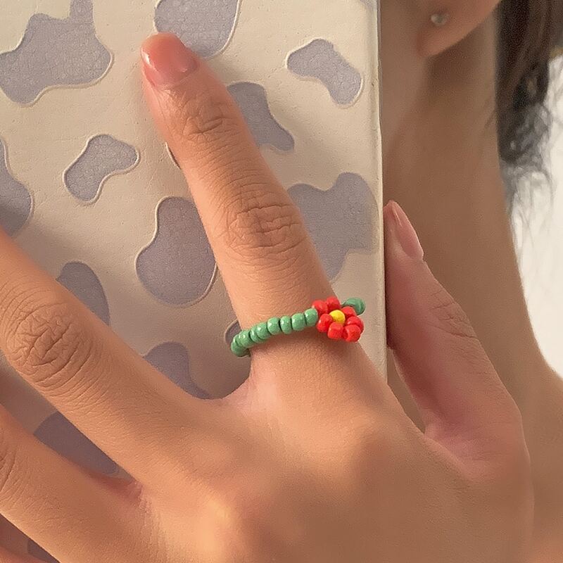 

Flower Beaded Ring, Green