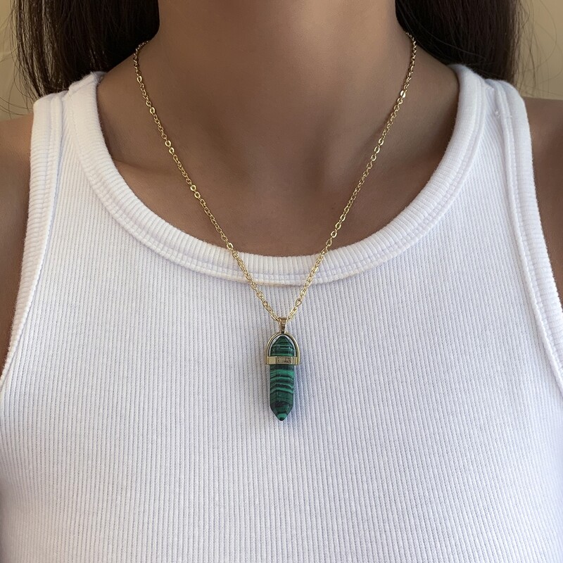 

Stone Pendant Chain Necklace, Gold