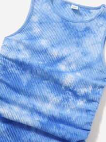 SHEIN Chicas adolescentes vestido de tie dye con fruncido con cordón - Azul - Ver 3