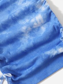 SHEIN Chicas adolescentes vestido de tie dye con fruncido con cordón - Azul - Ver 4