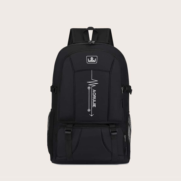 

Men Letter Graphic Functional Backpack, Black