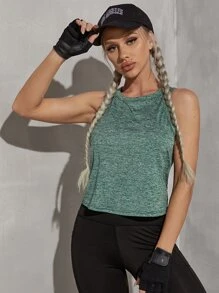 Yoga Basic Twist Cutout Back Sports Tank Top - Green - View 3