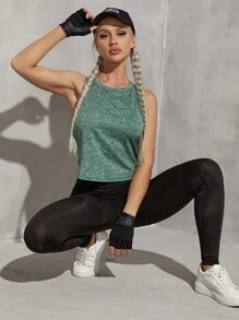 Yoga Basic Twist Cutout Back Sports Tank Top - Green - View 4