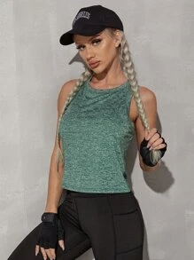 Yoga Basic Twist Cutout Back Sports Tank Top - Green - View 5