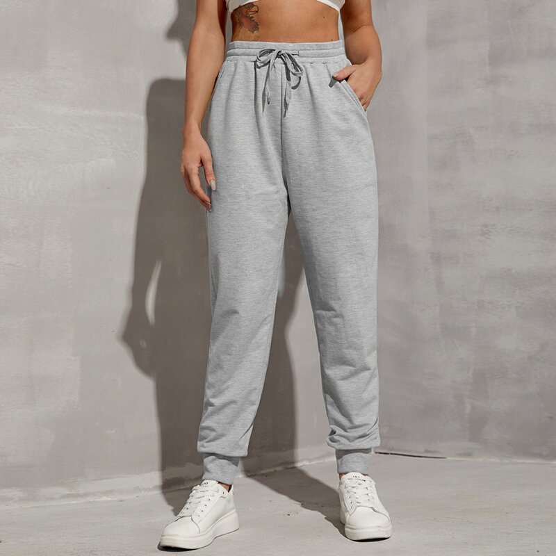

Drawstring Waist Solid Sports Pants, Light grey