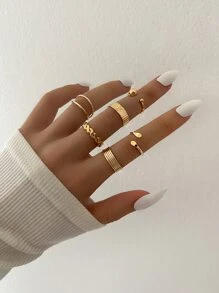 6pcs Round Ball Decor Ring - Yellow Gold - View 1