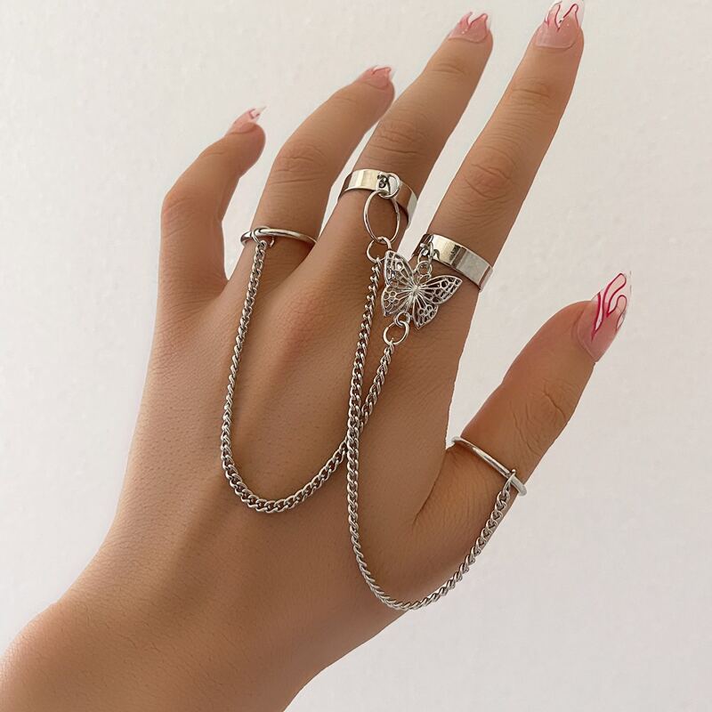 

2pcs Butterfly Decor Ring, Silver