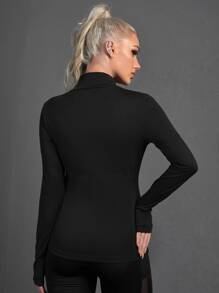 Easithlete Solid Zip Up Sports Jacket With Thumb Holes - Black - View 2