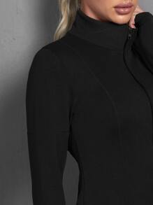 Easithlete Solid Zip Up Sports Jacket With Thumb Holes - Black - View 5