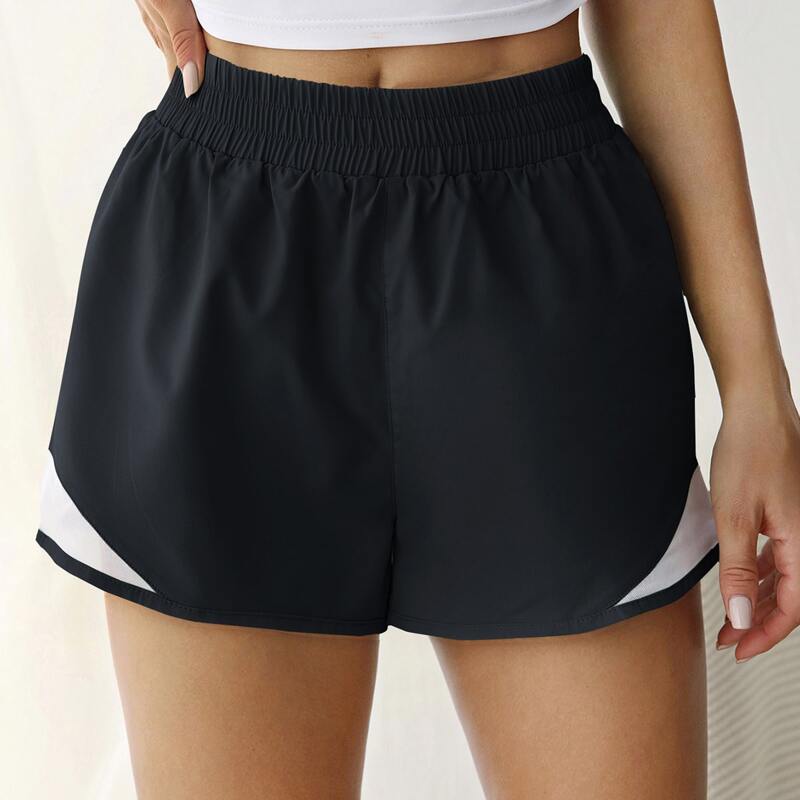 

Elastic Waist Solid Sports Shorts, Black