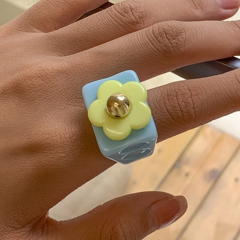 

1pc Flower Decor Ring, Baby blue