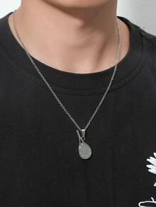 Men Tennis Racket Pendant Necklace - Silver - View 2