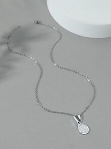 Men Tennis Racket Pendant Necklace - Silver - View 3
