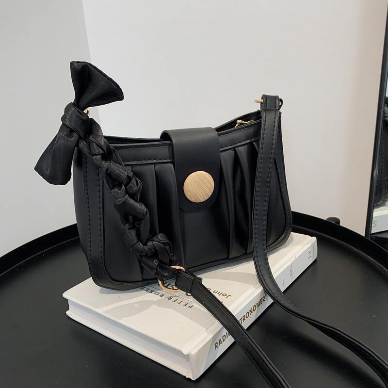 

Ruched Shoulder Bag, Black