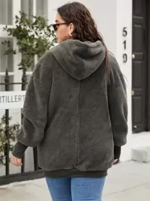 SHEIN EZwear Plus Drop Shoulder Hooded Flannel Jacket
