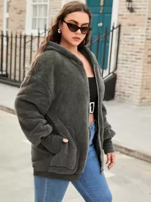 SHEIN EZwear Plus Drop Shoulder Hooded Flannel Jacket