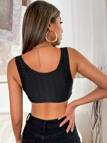 Áo hai dây Cắt ra Xù màu trơn Gợi cảm - màu đen - Xem 2