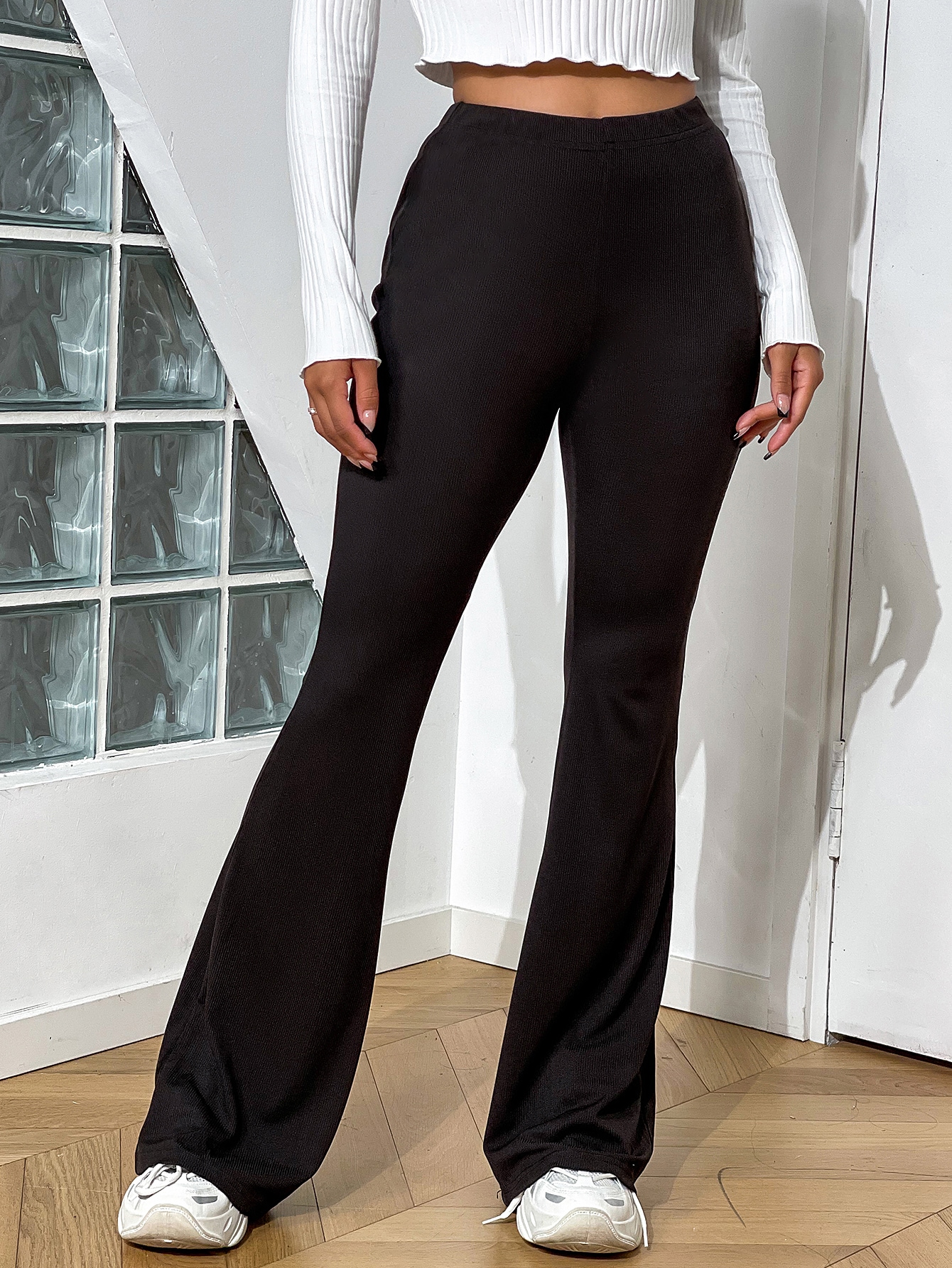 High Waist Solid Flare Leg Pants 