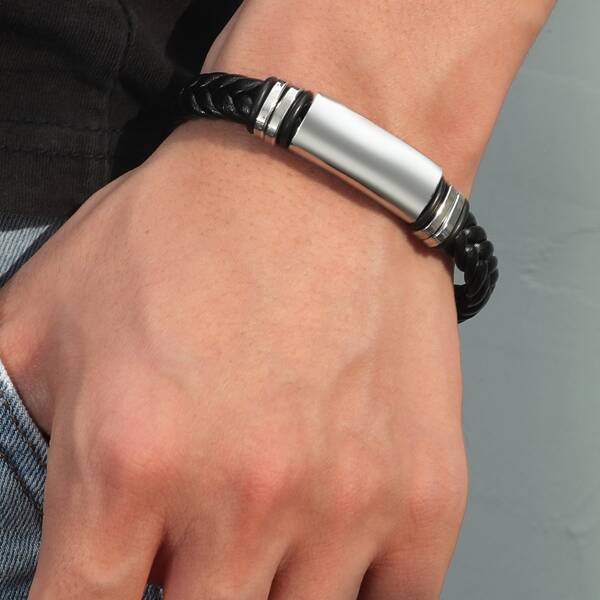 

Men PU Leather Bracelet, Black
