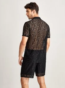 Manfinity Men Button Up Lace Shirt & Shorts - Black - View 2